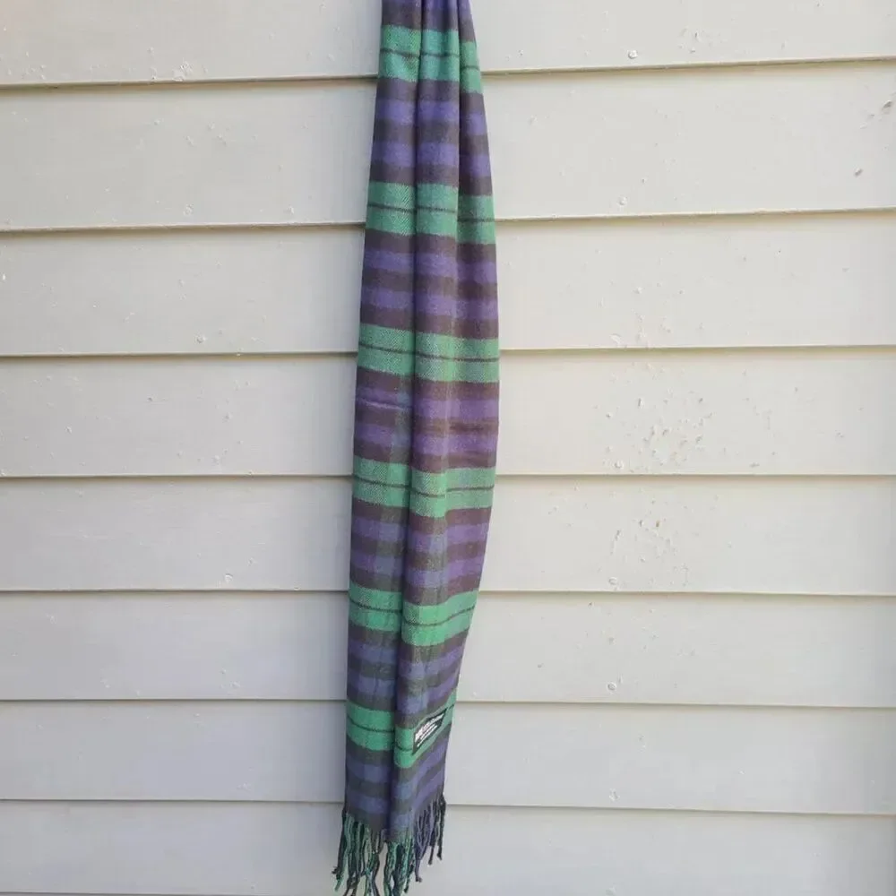 100% Cashmere Blue Green Tartan Scarf made in Scotland NEW!